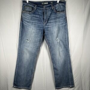 Buckle BKE Seth Jeans Mens 38x32 Blue Denim Straight Leg Light Wash Distressed